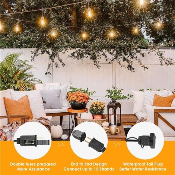 96FT LED Outdoor String Lights, Dimmable Waterproof Patio Lights with 30+3 Bulbs - Picture 5 of 7